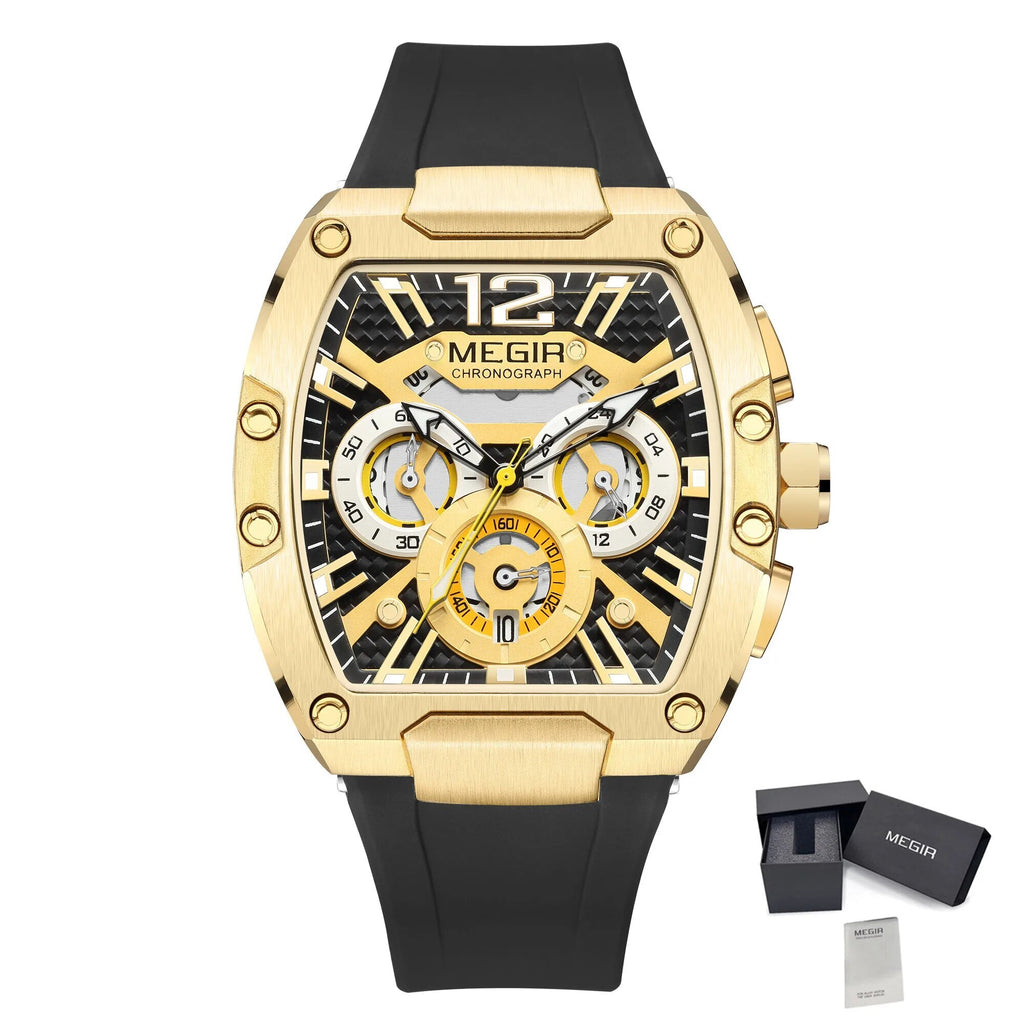 MEGIR Chronograph Luxury Sport Quartz Watch Men Waterproof Luminous Silicone Casual Big Dial Wristwatch Auto Date Reloj Hombre 8112