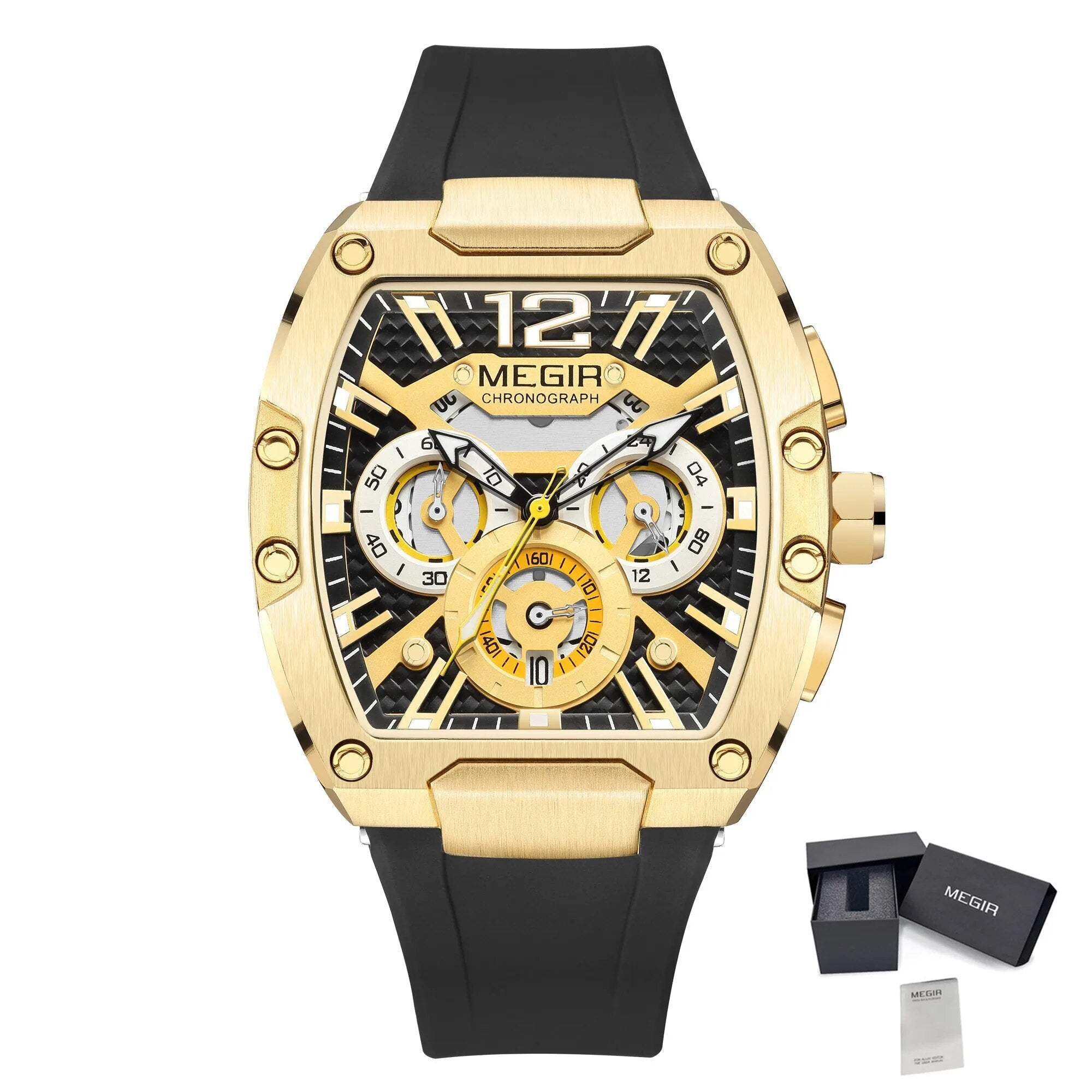 MEGIR Chronograph Luxury Sport Quartz Watch Men Waterproof Luminous Silicone Casual Big Dial Wristwatch Auto Date Reloj Hombre 8112