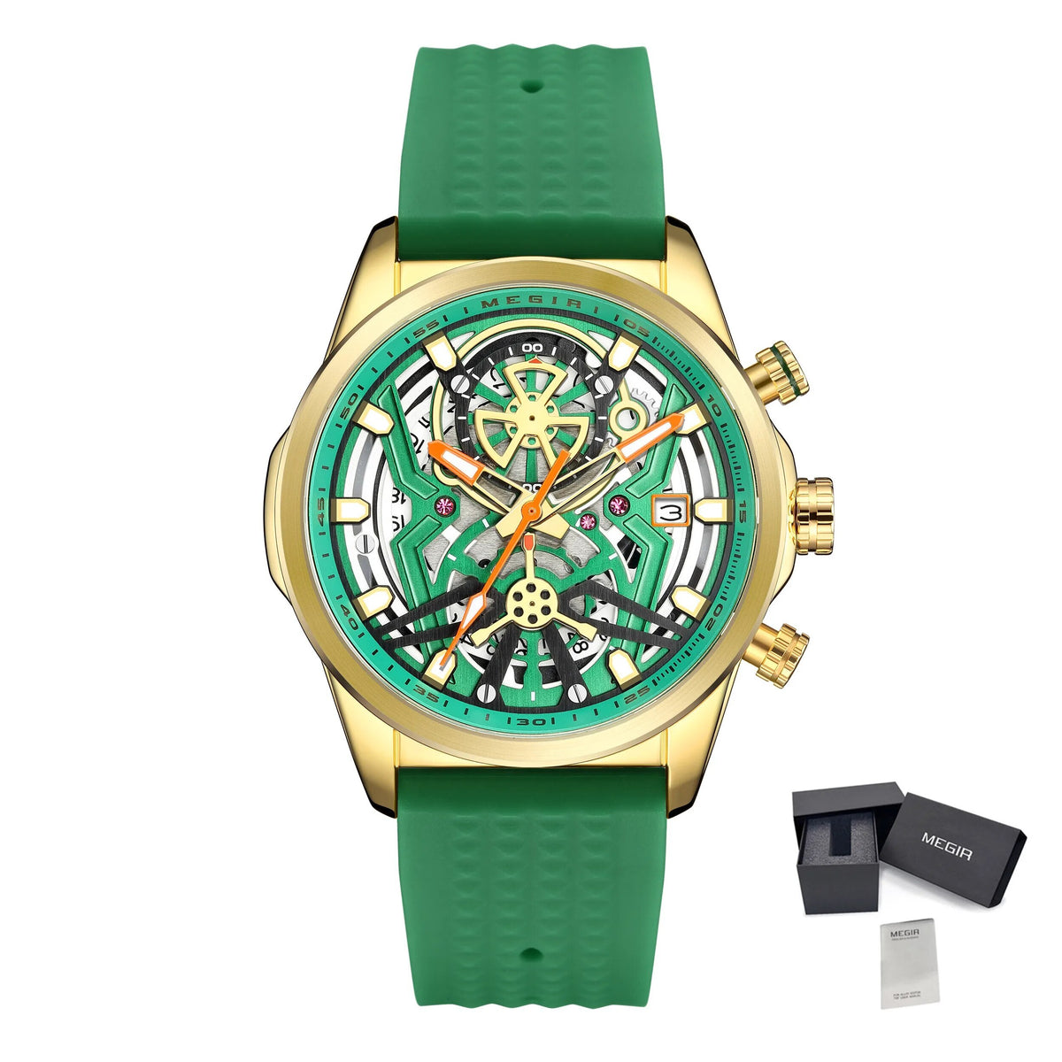 MEGIR Men's Watch Chronograph Fashion Quartz Wristwatch Waterproof Luminous Sports Military Watches Clock with Auto Date 2235-14