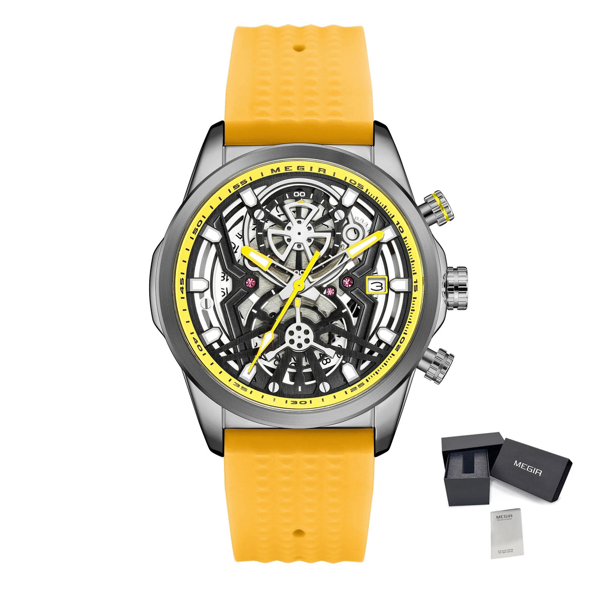 MEGIR Men's Watch Chronograph Fashion Quartz Wristwatch Waterproof Luminous Sports Military Watches Clock with Auto Date 2235-15
