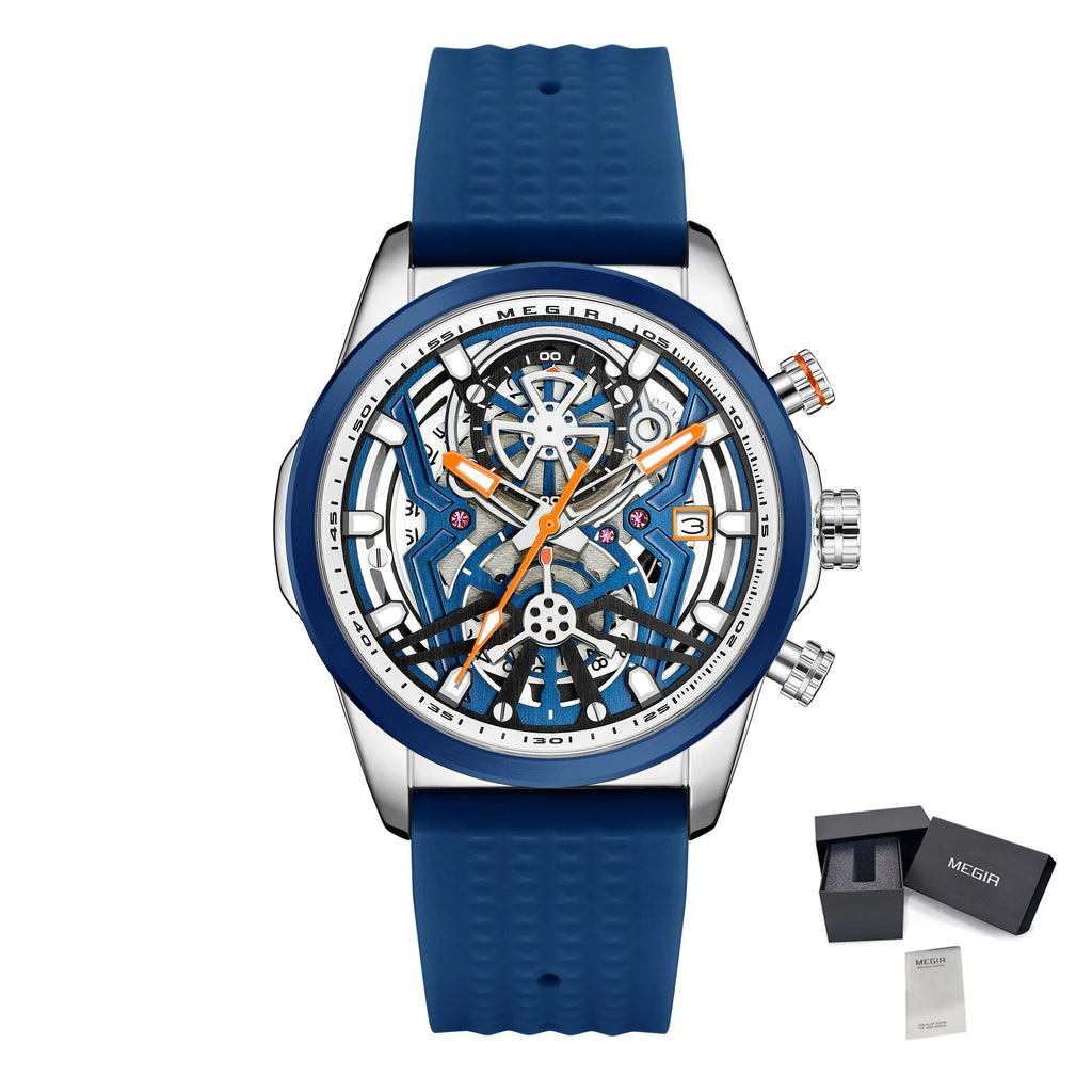 MEGIR Men's Watch Chronograph Fashion Quartz Wristwatch Waterproof Luminous Sports Military Watches Clock with Auto Date 2235-13