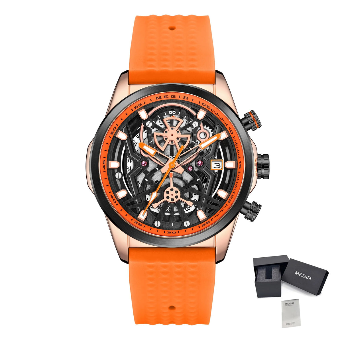 MEGIR Men's Watch Chronograph Fashion Quartz Wristwatch Waterproof Luminous Sports Military Watches Clock with Auto Date 2235-16