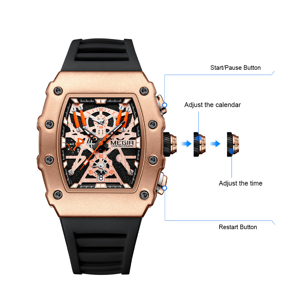 MEGIR Luxury Outdoor Sport Wristwatch for Men Silicone Waterproof Watches Quartz Military Watch Male Clock Chronograph 2218-10