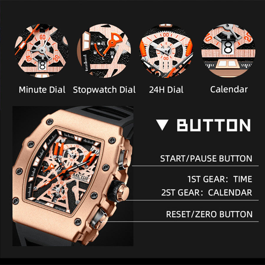 MEGIR Luxury Outdoor Sport Wristwatch for Men Silicone Waterproof Watches Quartz Military Watch Male Clock Chronograph 2218-8