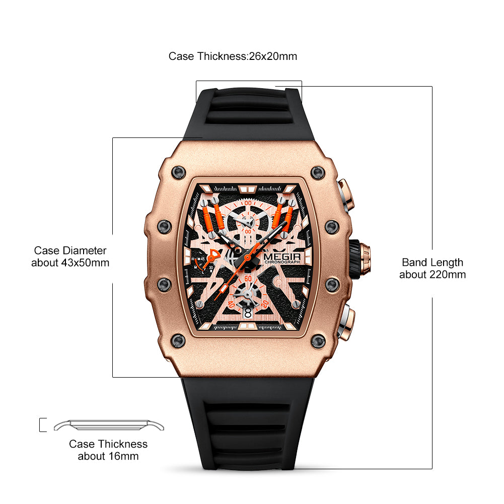 MEGIR Luxury Outdoor Sport Wristwatch for Men Silicone Waterproof Watches Quartz Military Watch Male Clock Chronograph 2218-9