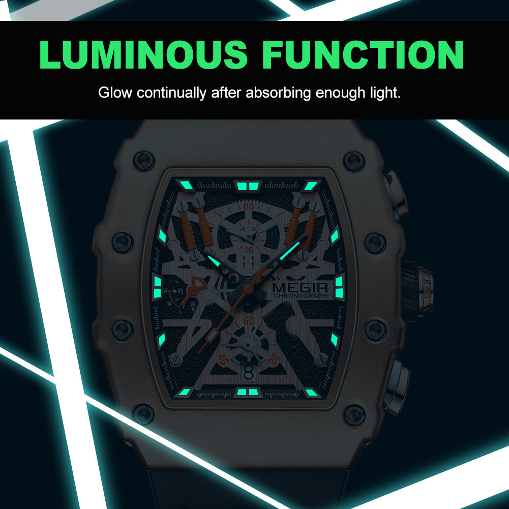 MEGIR Luxury Outdoor Sport Wristwatch for Men Silicone Waterproof Watches Quartz Military Watch Male Clock Chronograph 2218-7