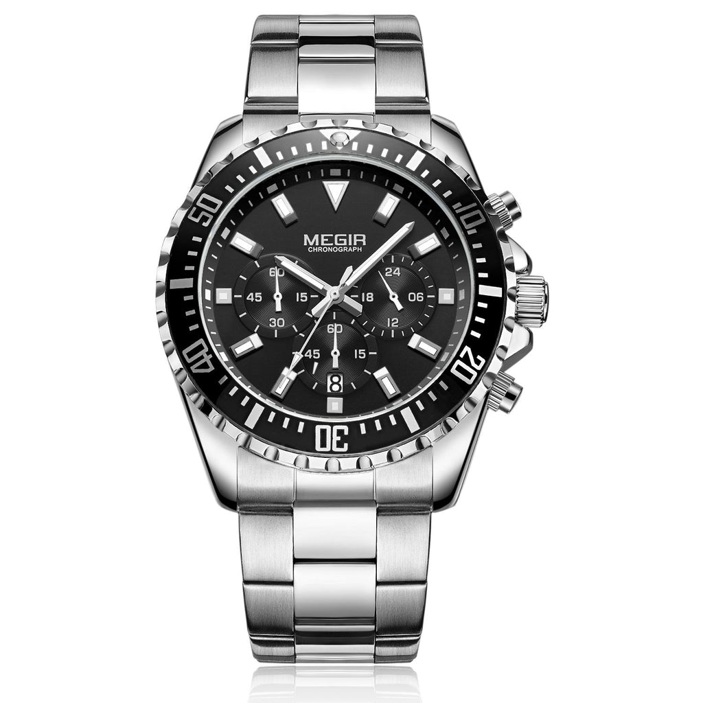 MEGIR Original Luxury Men Business Quartz Watch Stainless Steel Bracelet Chronograph Male Military Wristwatch Clock Relogio Masculino 2064-12