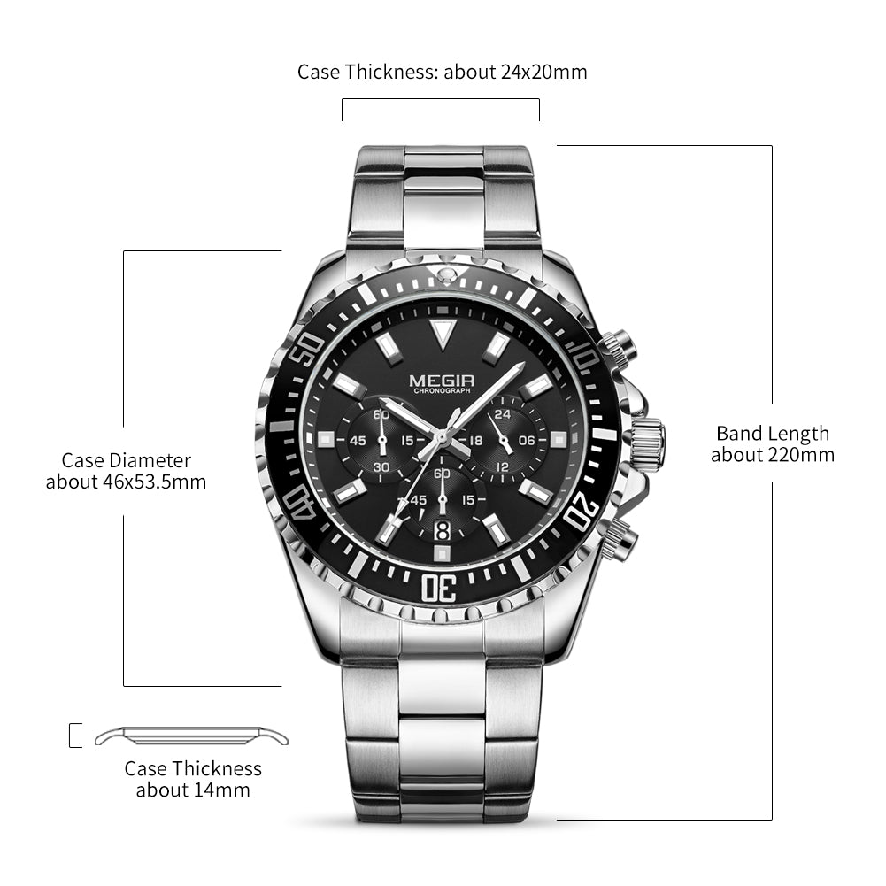 MEGIR Original Luxury Men Business Quartz Watch Stainless Steel Bracelet Chronograph Male Military Wristwatch Clock Relogio Masculino 2064-10