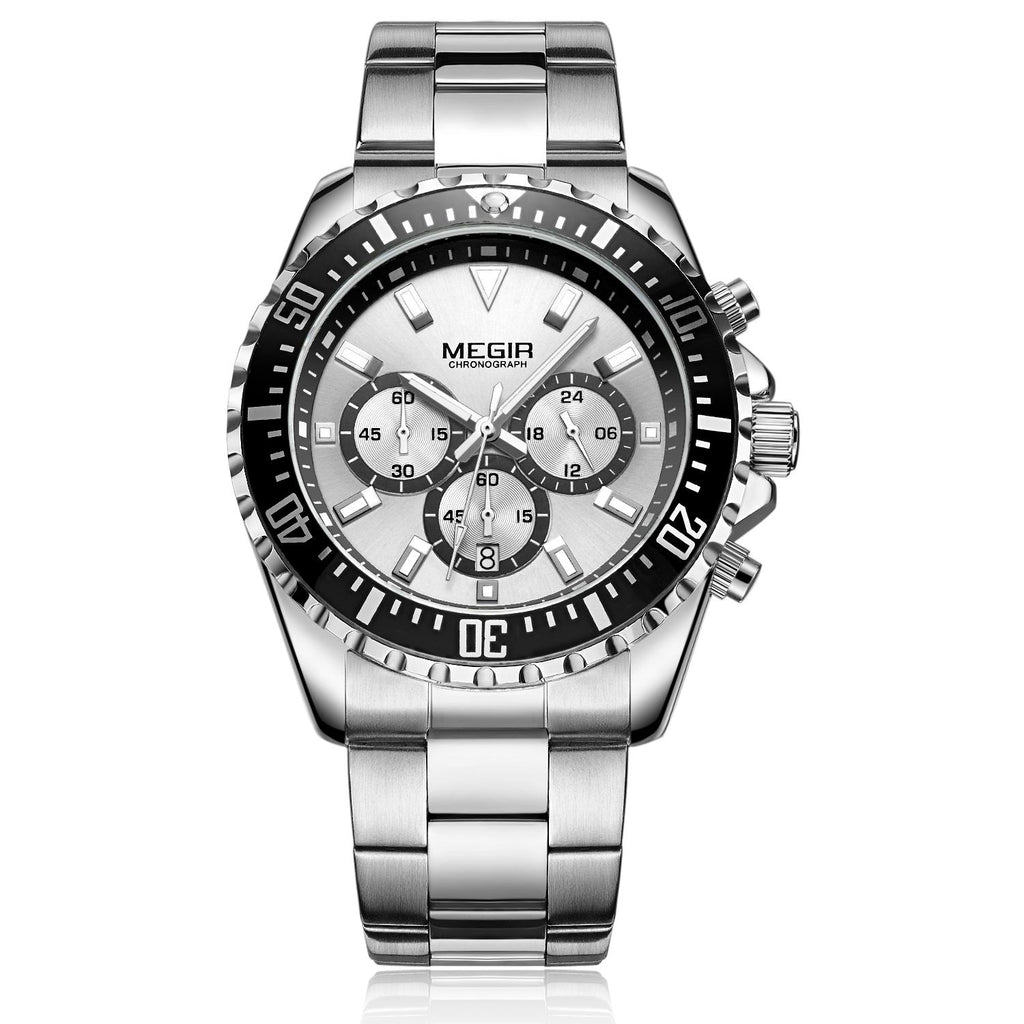 MEGIR Original Luxury Men Business Quartz Watch Stainless Steel Bracelet Chronograph Male Military Wristwatch Clock Relogio Masculino 2064-13