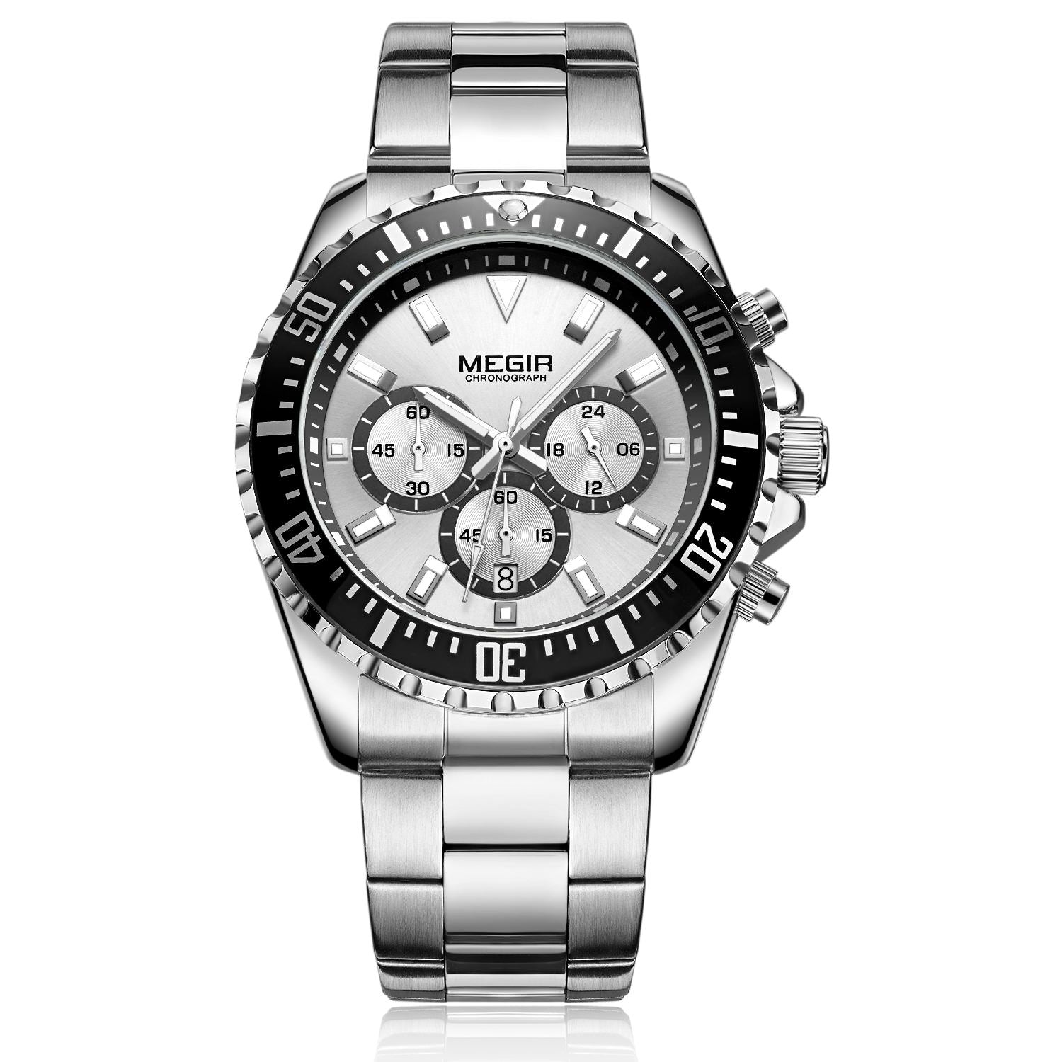 MEGIR Original Luxury Men Business Quartz Watch Stainless Steel Bracelet Chronograph Male Military Wristwatch Clock Relogio Masculino 2064-13