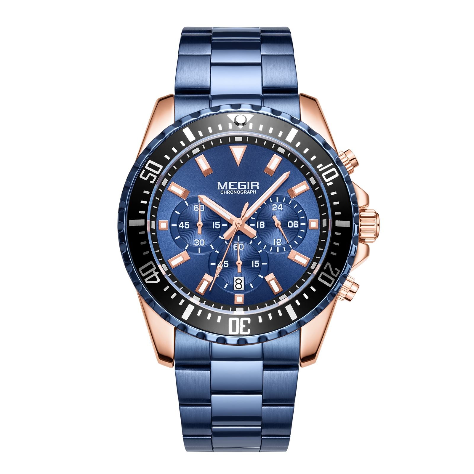 MEGIR Original Luxury Men Business Quartz Watch Stainless Steel Bracelet Chronograph Male Military Wristwatch Clock Relogio Masculino 2064-15
