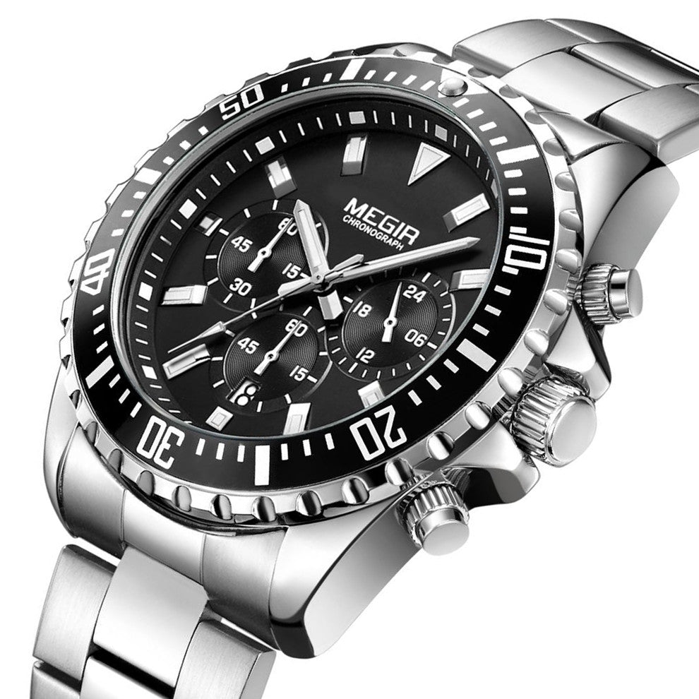 MEGIR Original Luxury Men Business Quartz Watch Stainless Steel Bracelet Chronograph Male Military Wristwatch Clock Relogio Masculino 2064-11