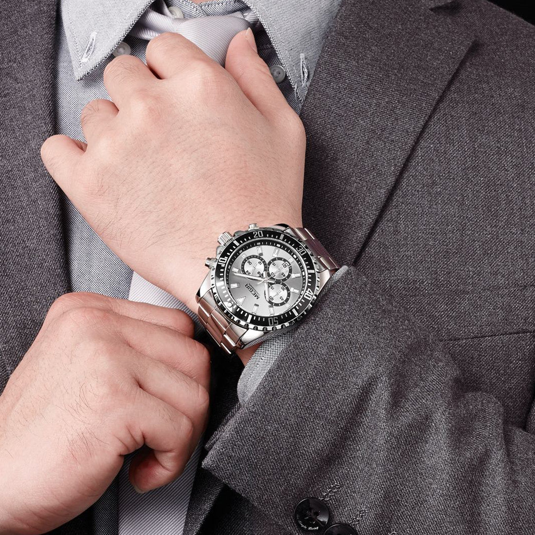 MEGIR Original Luxury Men Business Quartz Watch Stainless Steel Bracelet Chronograph Male Military Wristwatch Clock Relogio Masculino 2064-1