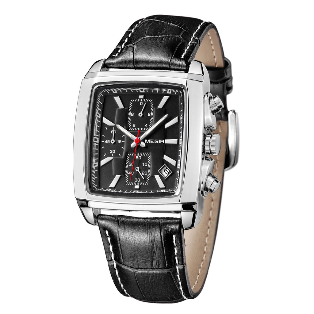 MEGIR Watch Men Business Wristwatch Rectangle Quartz Military Watches Waterproof Luminous Leather Strap Sport Casual Clock Reloj Hombre 2028-14