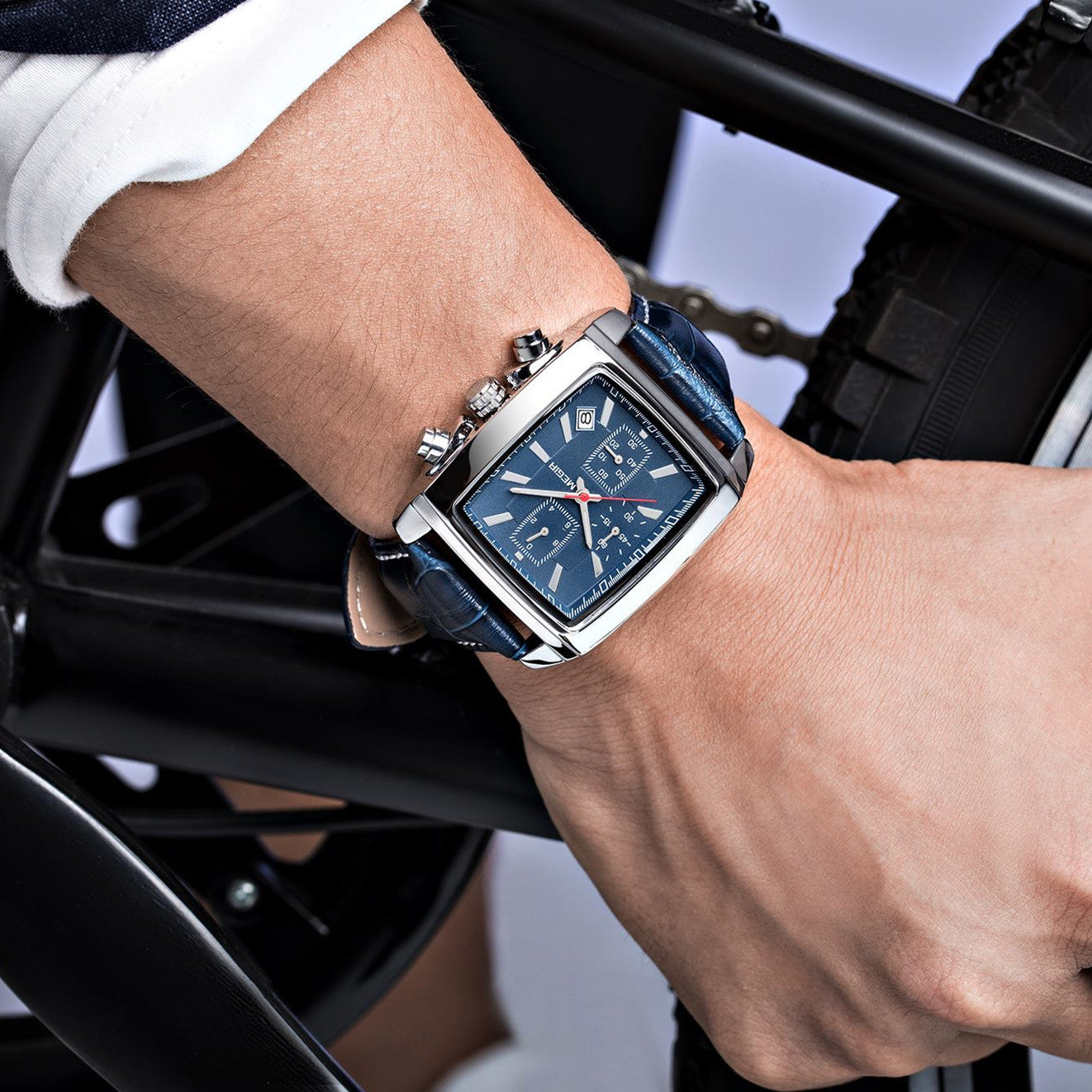 MEGIR Watch Men Business Wristwatch Rectangle Quartz Military Watches Waterproof Luminous Leather Strap Sport Casual Clock Reloj Hombre 2028-6