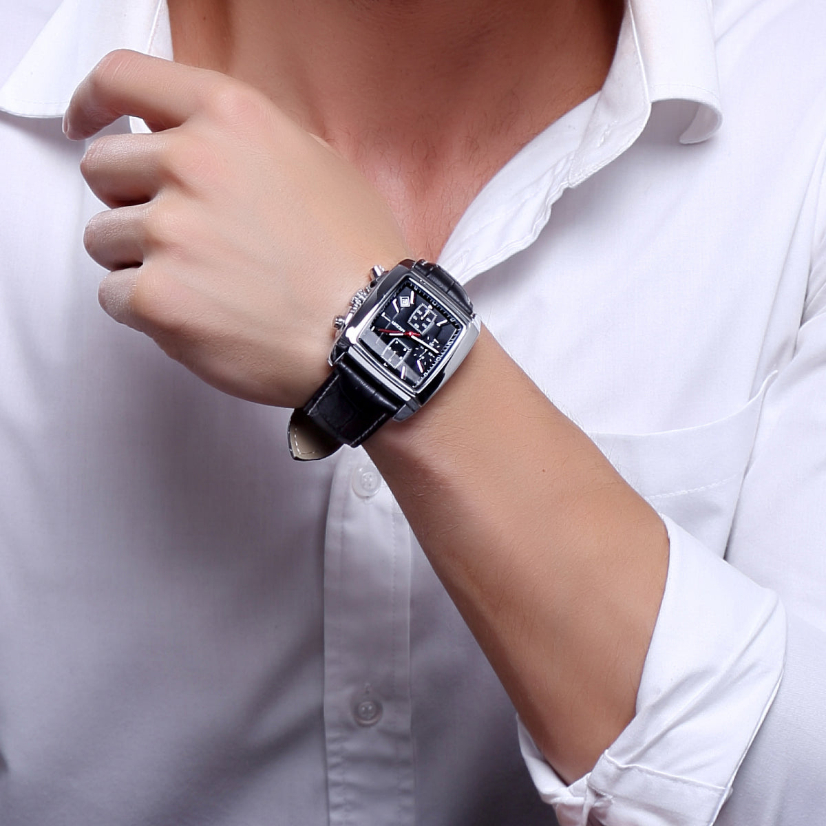 MEGIR Watch Men Business Wristwatch Rectangle Quartz Military Watches Waterproof Luminous Leather Strap Sport Casual Clock Reloj Hombre 2028-5