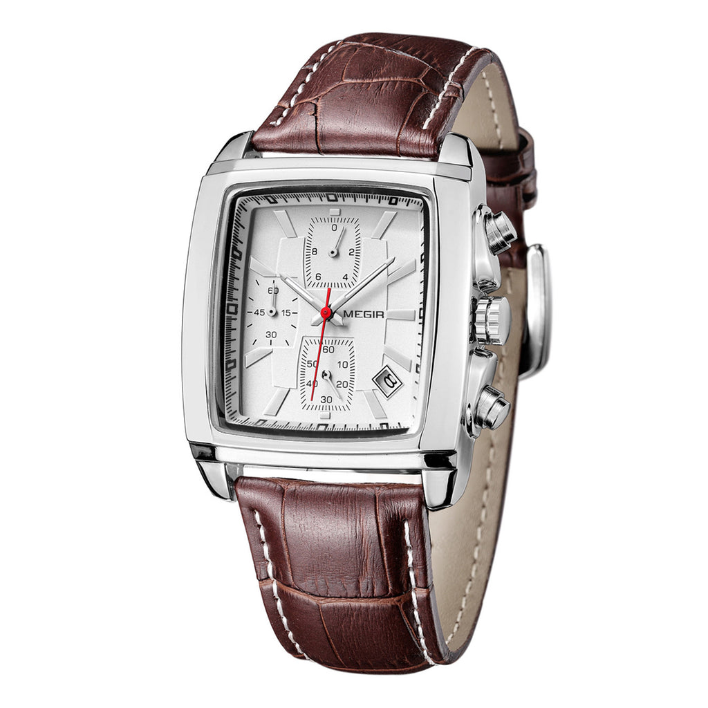 MEGIR Watch Men Business Wristwatch Rectangle Quartz Military Watches Waterproof Luminous Leather Strap Sport Casual Clock Reloj Hombre 2028-13