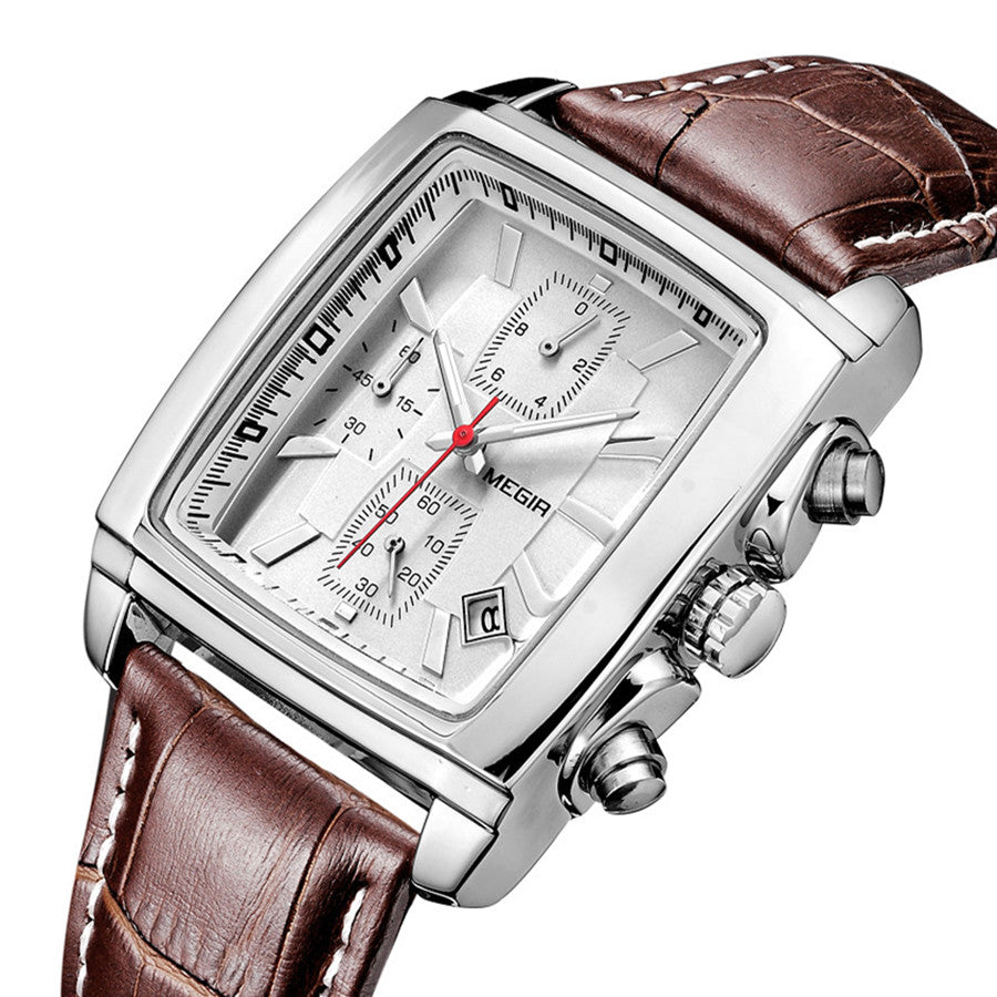 MEGIR Watch Men Business Wristwatch Rectangle Quartz Military Watches Waterproof Luminous Leather Strap Sport Casual Clock Reloj Hombre 2028-12