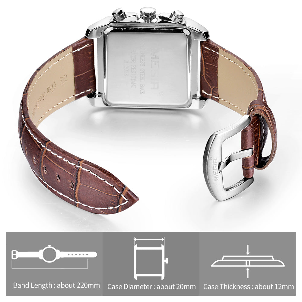 MEGIR Watch Men Business Wristwatch Rectangle Quartz Military Watches Waterproof Luminous Leather Strap Sport Casual Clock Reloj Hombre 2028-11