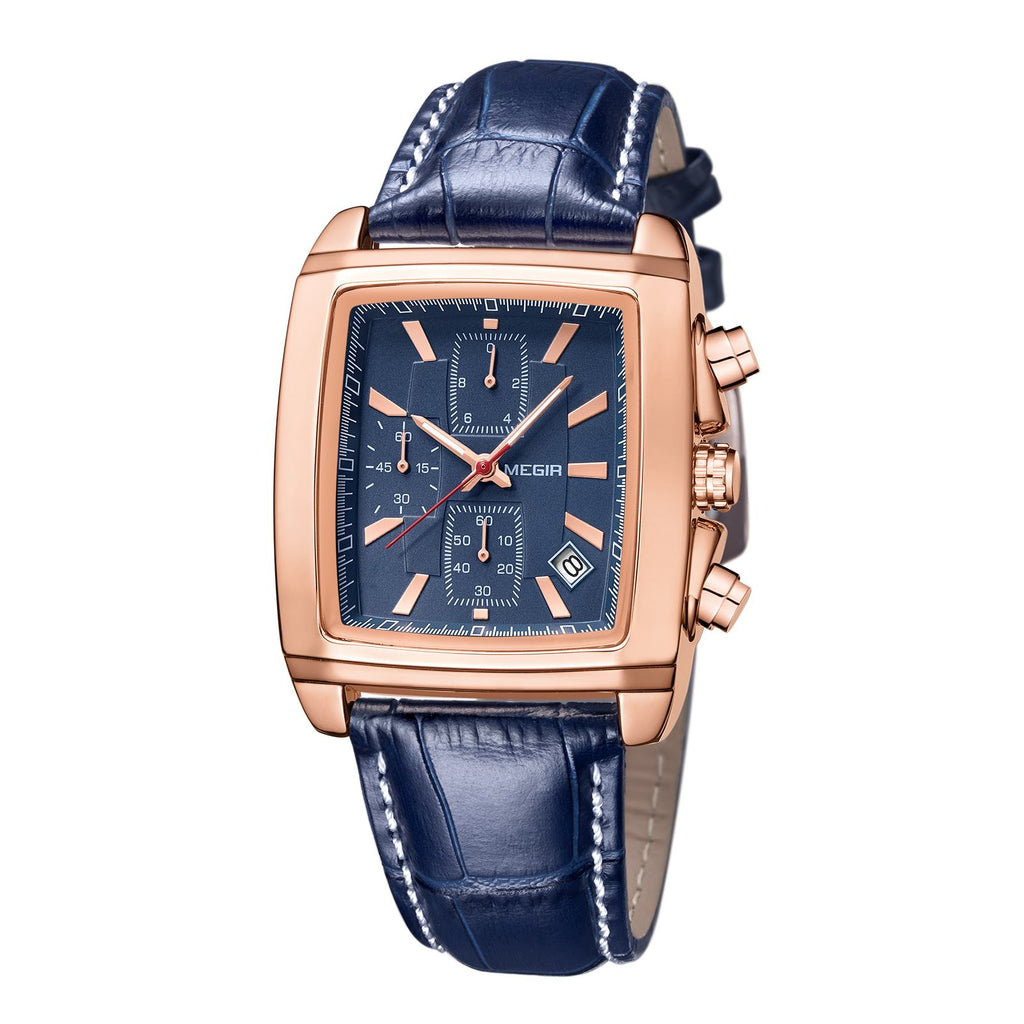 MEGIR Watch Men Business Wristwatch Rectangle Quartz Military Watches Waterproof Luminous Leather Strap Sport Casual Clock Reloj Hombre 2028-16