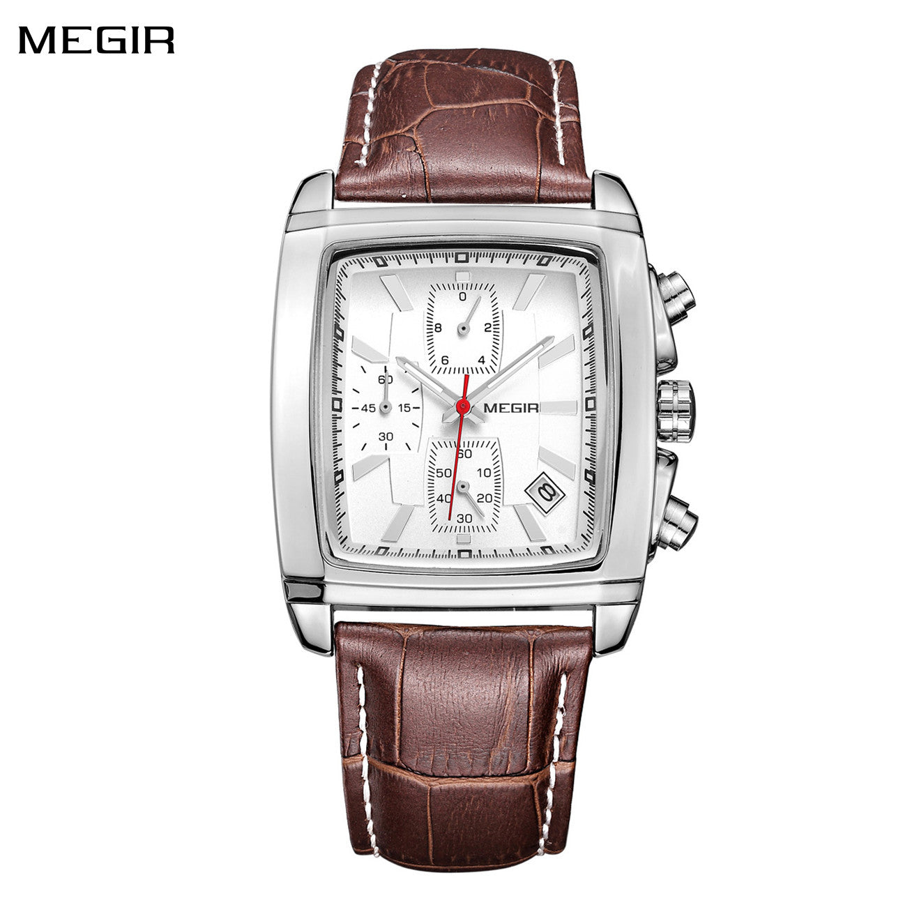 MEGIR Watch Men Business Wristwatch Rectangle Quartz Military Watches Waterproof Luminous Leather Strap Sport Casual Clock Reloj Hombre 2028-0