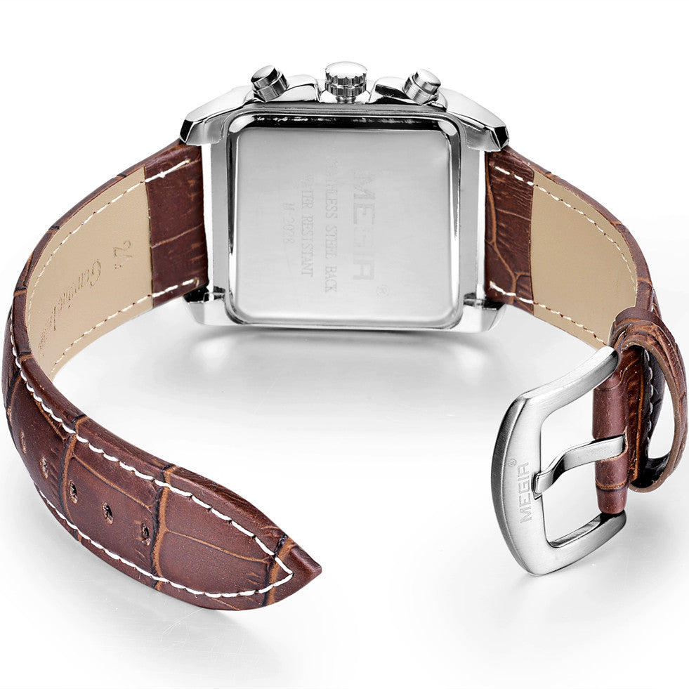 MEGIR Watch Men Business Wristwatch Rectangle Quartz Military Watches Waterproof Luminous Leather Strap Sport Casual Clock Reloj Hombre 2028-17
