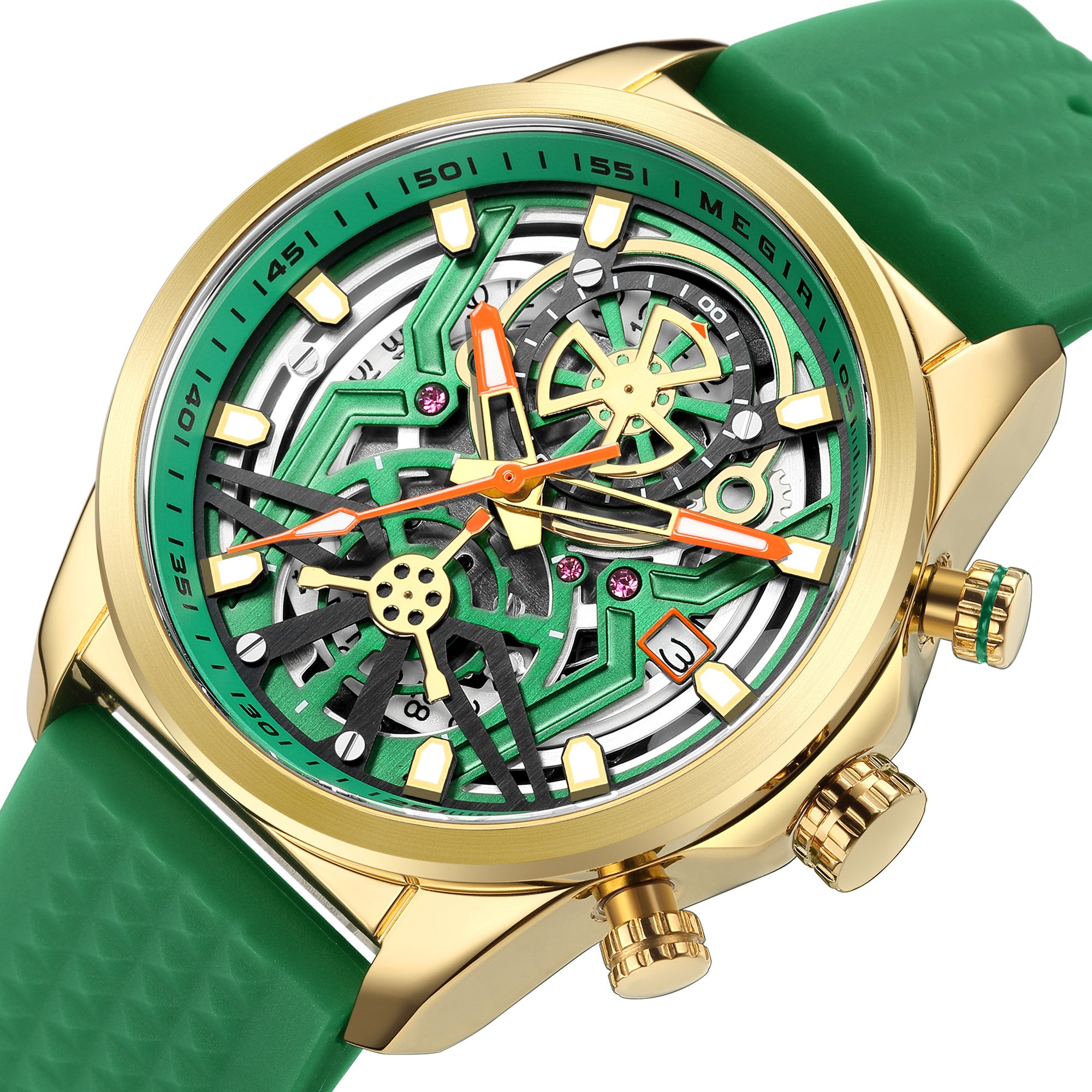 MEGIR Men's Watch Chronograph Fashion Quartz Wristwatch Waterproof Luminous Sports Military Watches Clock with Auto Date 2235-10