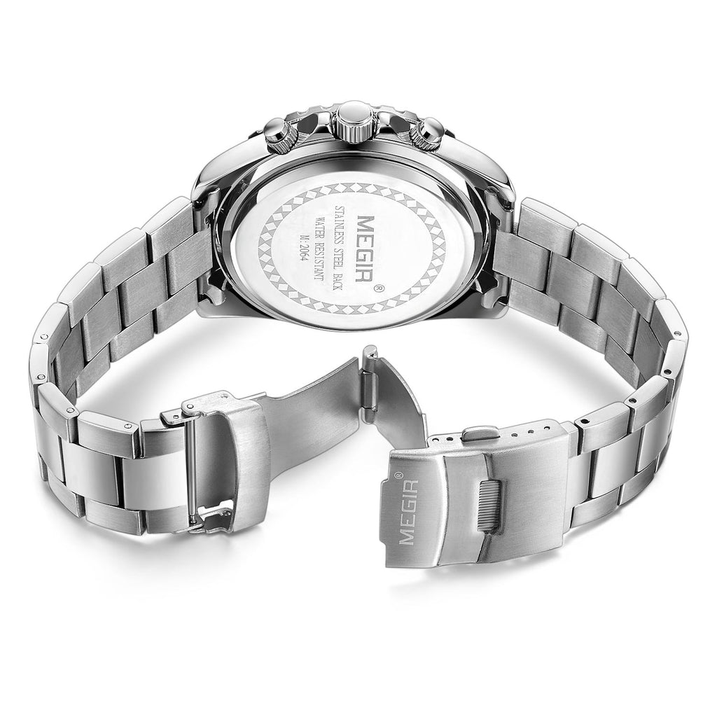 MEGIR Original Luxury Men Business Quartz Watch Stainless Steel Bracelet Chronograph Male Military Wristwatch Clock Relogio Masculino 2064-16