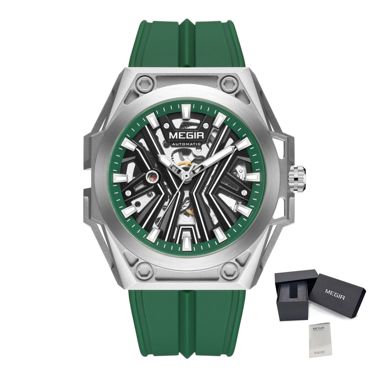 MEGIR Fashion Fully Automatic Mechanical Men's Watch Stainless Steel Case Sports Military Wristwatch Waterproof Watches Clock 8603-20