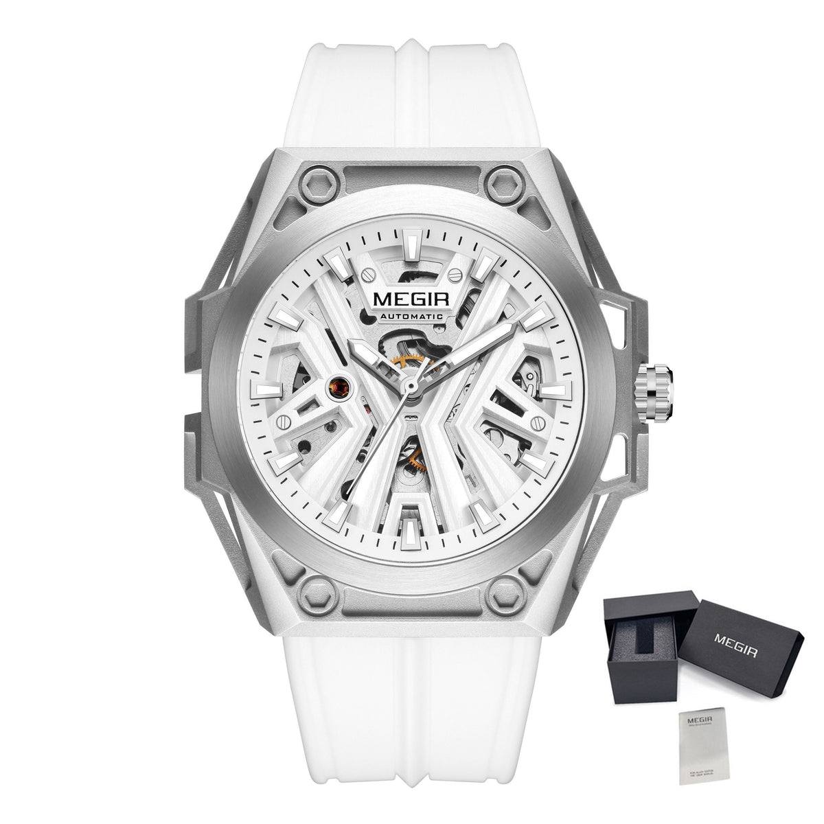 MEGIR Fashion Fully Automatic Mechanical Men's Watch Stainless Steel Case Sports Military Wristwatch Waterproof Watches Clock 8603-19