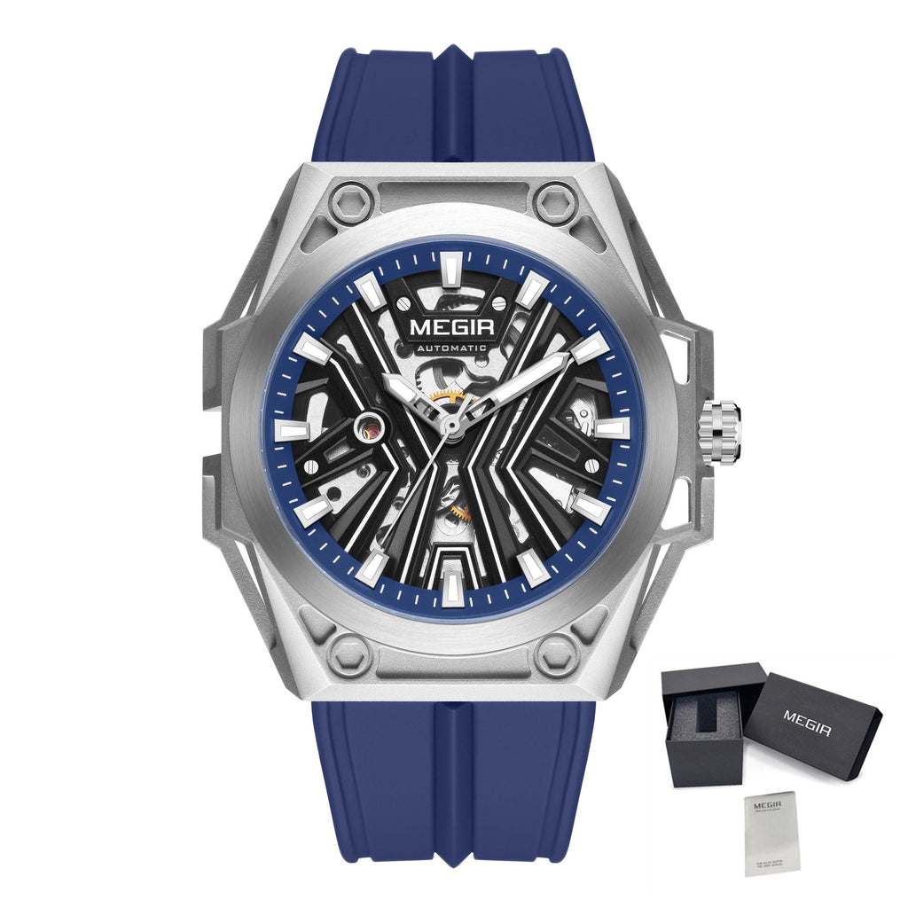 MEGIR Fashion Fully Automatic Mechanical Men's Watch Stainless Steel Case Sports Military Wristwatch Waterproof Watches Clock 8603-18