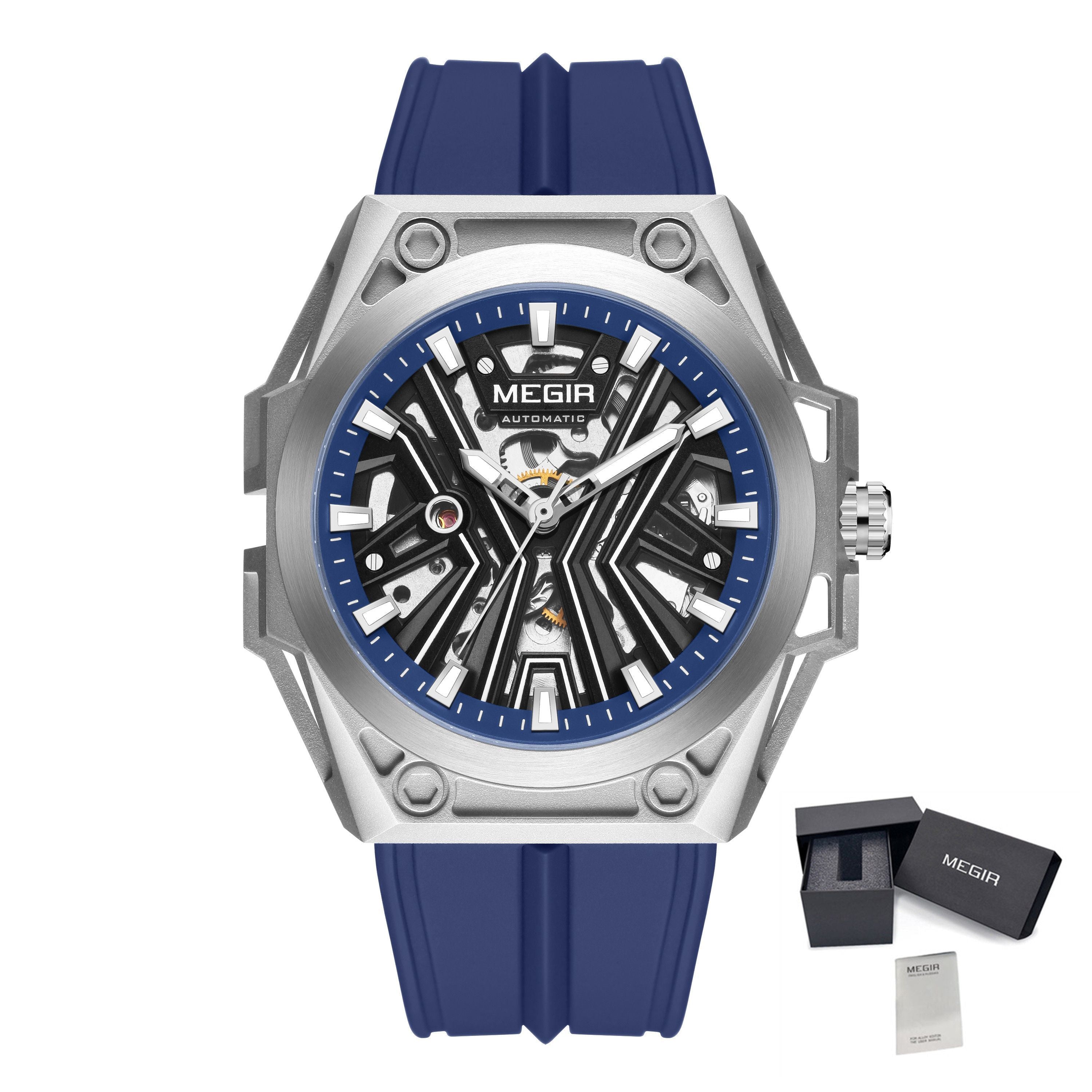 MEGIR Fashion Fully Automatic Mechanical Men's Watch Stainless Steel Case Sports Military Wristwatch Waterproof Watches Clock 8603-18