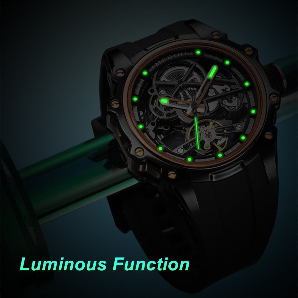 MEGIR Fashion Men's Full Automatic Watches Hollow Out Luminous Sports Mechanical Watch Waterproof Wristwatches Reloj Hombre 2243-7