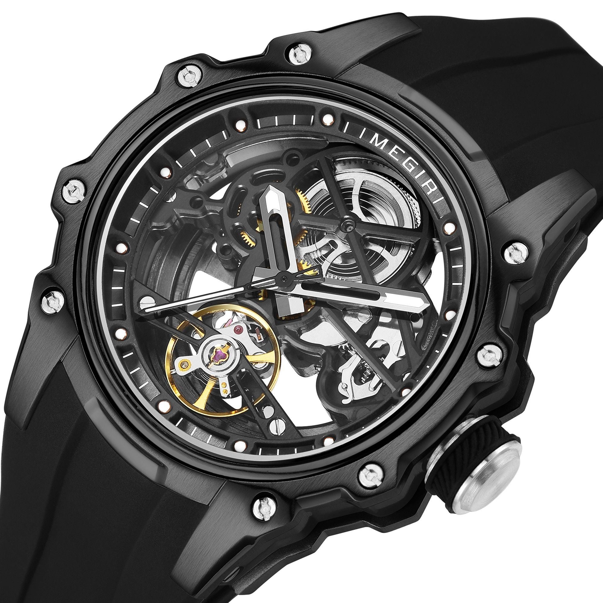MEGIR Fashion Men's Full Automatic Watches Hollow Out Luminous Sports Mechanical Watch Waterproof Wristwatches Reloj Hombre 2243-14