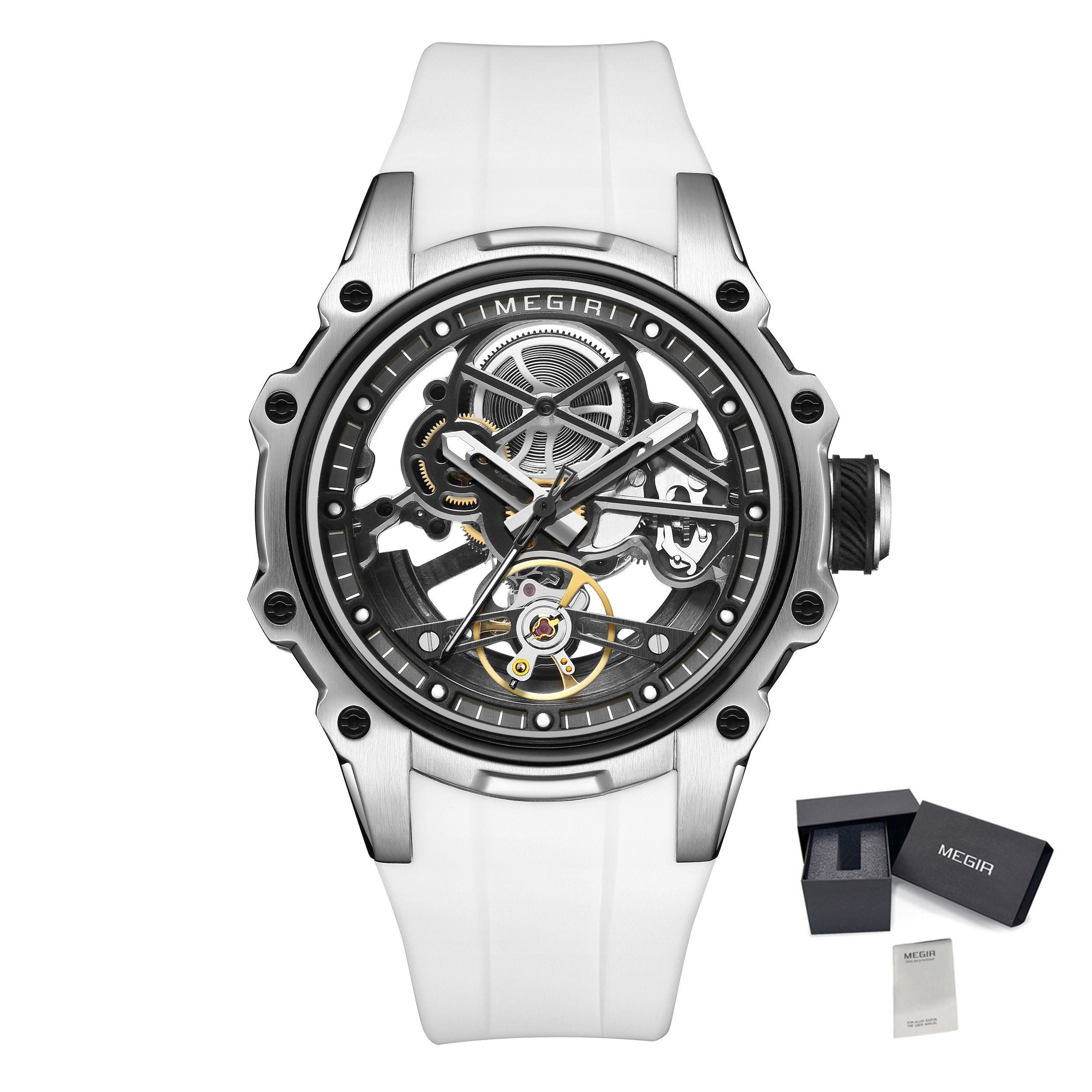 MEGIR Fashion Men's Full Automatic Watches Hollow Out Luminous Sports Mechanical Watch Waterproof Wristwatches Reloj Hombre 2243-16