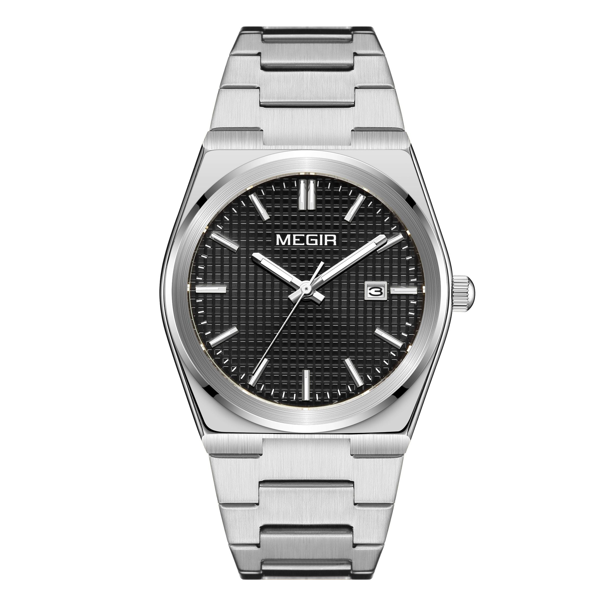 MEGIR Luxury Business Watches for Men Stainless Steel Strap Waterproof Calendar Male Quartz Wristwatch Clock Reloj Hombre 1086-6