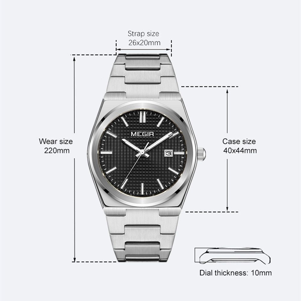 MEGIR Luxury Business Watches for Men Stainless Steel Strap Waterproof Calendar Male Quartz Wristwatch Clock Reloj Hombre 1086-5