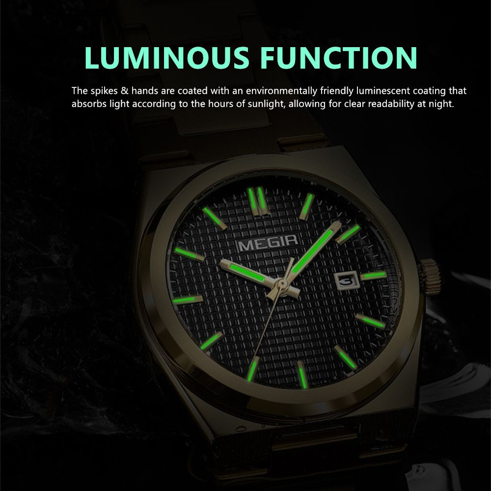 MEGIR Luxury Business Watches for Men Stainless Steel Strap Waterproof Calendar Male Quartz Wristwatch Clock Reloj Hombre 1086-3
