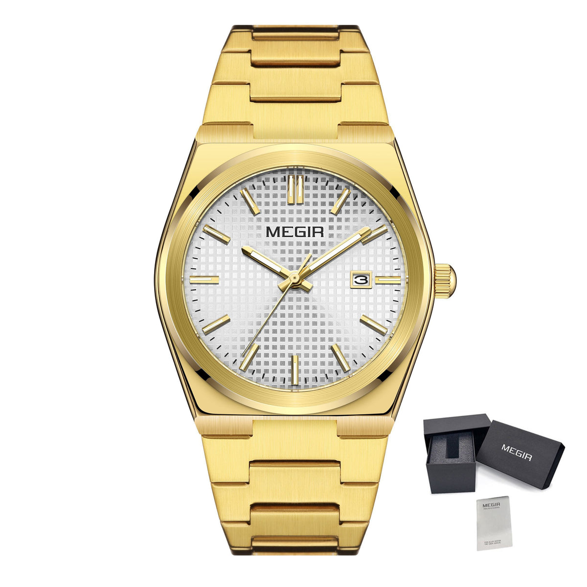 MEGIR Luxury Business Watches for Men Stainless Steel Strap Waterproof Calendar Male Quartz Wristwatch Clock Reloj Hombre 1086-15