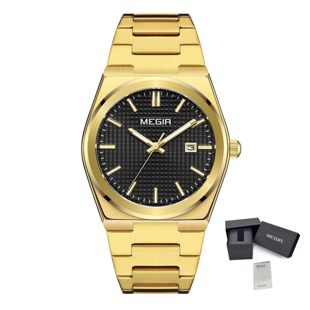 MEGIR Luxury Business Watches for Men Stainless Steel Strap Waterproof Calendar Male Quartz Wristwatch Clock Reloj Hombre 1086-14