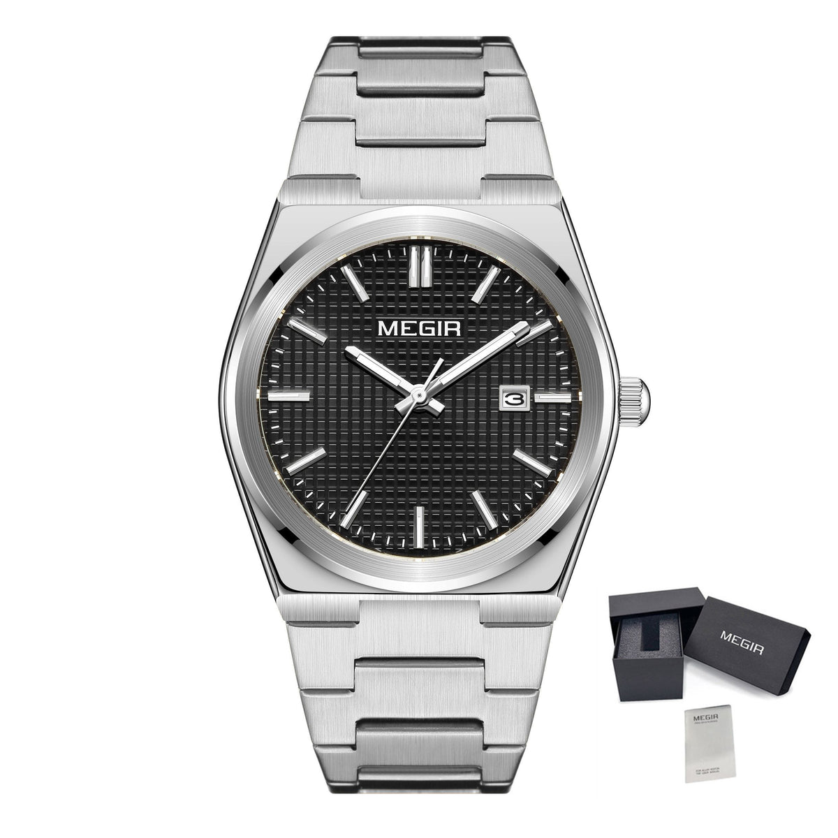MEGIR Luxury Business Watches for Men Stainless Steel Strap Waterproof Calendar Male Quartz Wristwatch Clock Reloj Hombre 1086-17