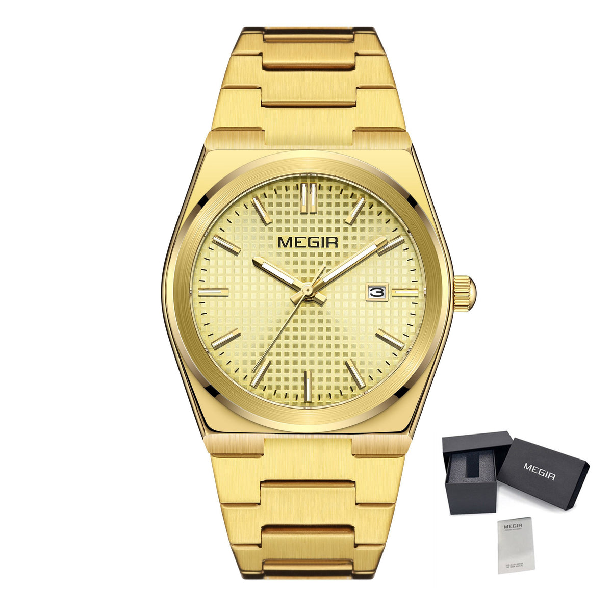 MEGIR Luxury Business Watches for Men Stainless Steel Strap Waterproof Calendar Male Quartz Wristwatch Clock Reloj Hombre 1086-16