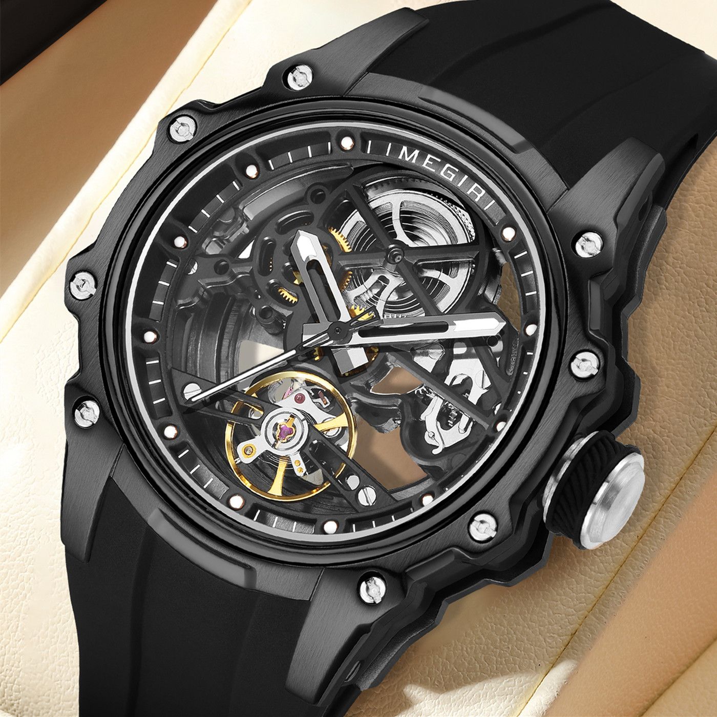 MEGIR Fashion Men's Full Automatic Watches Hollow Out Luminous Sports Mechanical Watch Waterproof Wristwatches Reloj Hombre 2243-3