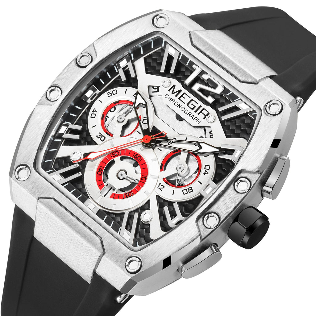 MEGIR Chronograph Luxury Sport Quartz Watch Men Waterproof Luminous Silicone Casual Big Dial Wristwatch Auto Date Reloj Hombre 8112