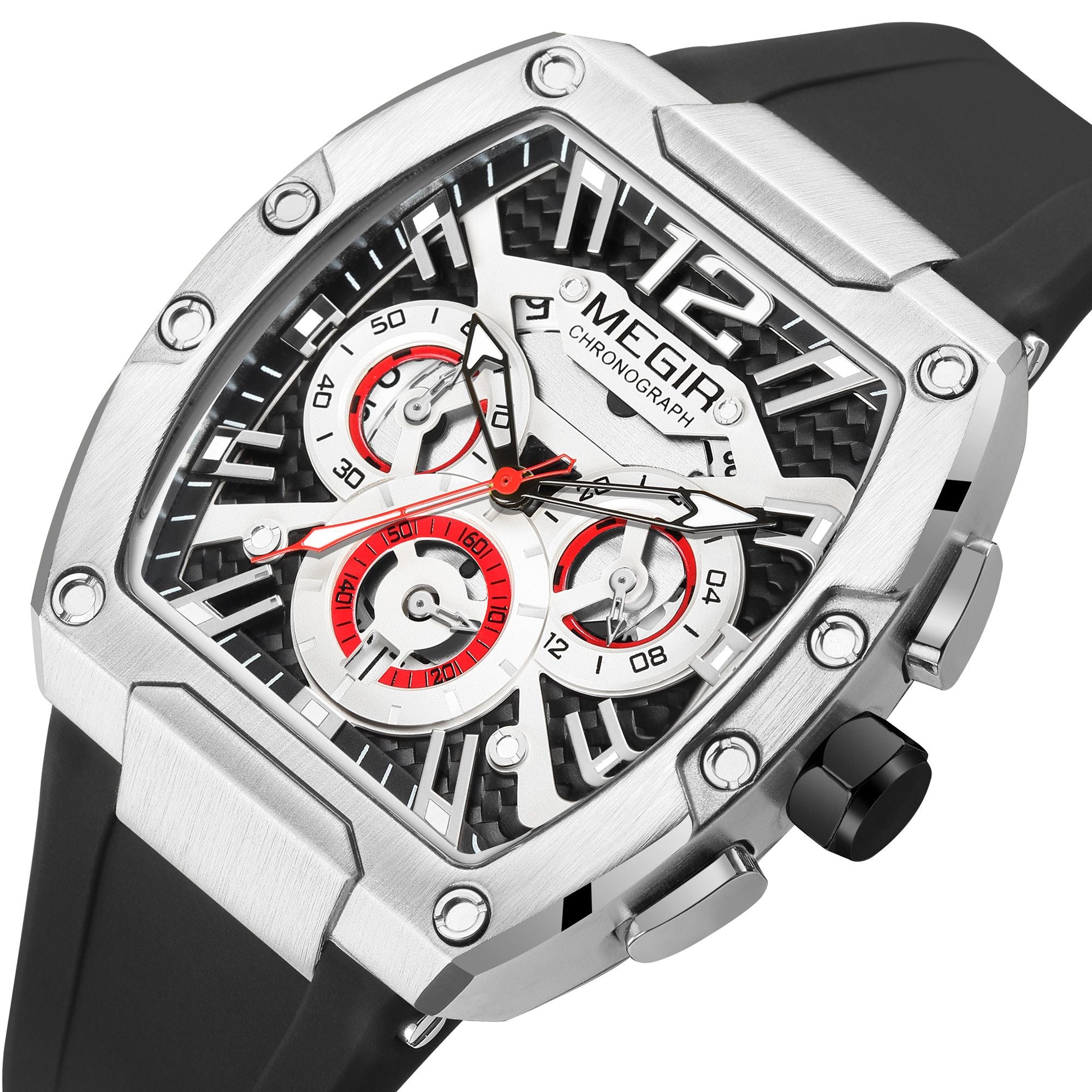 MEGIR Chronograph Luxury Sport Quartz Watch Men Waterproof Luminous Silicone Casual Big Dial Wristwatch Auto Date Reloj Hombre 8112