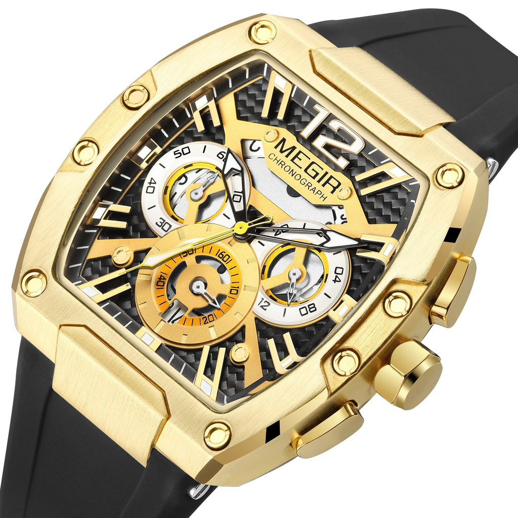 MEGIR Chronograph Luxury Sport Quartz Watch Men Waterproof Luminous Silicone Casual Big Dial Wristwatch Auto Date Reloj Hombre 8112