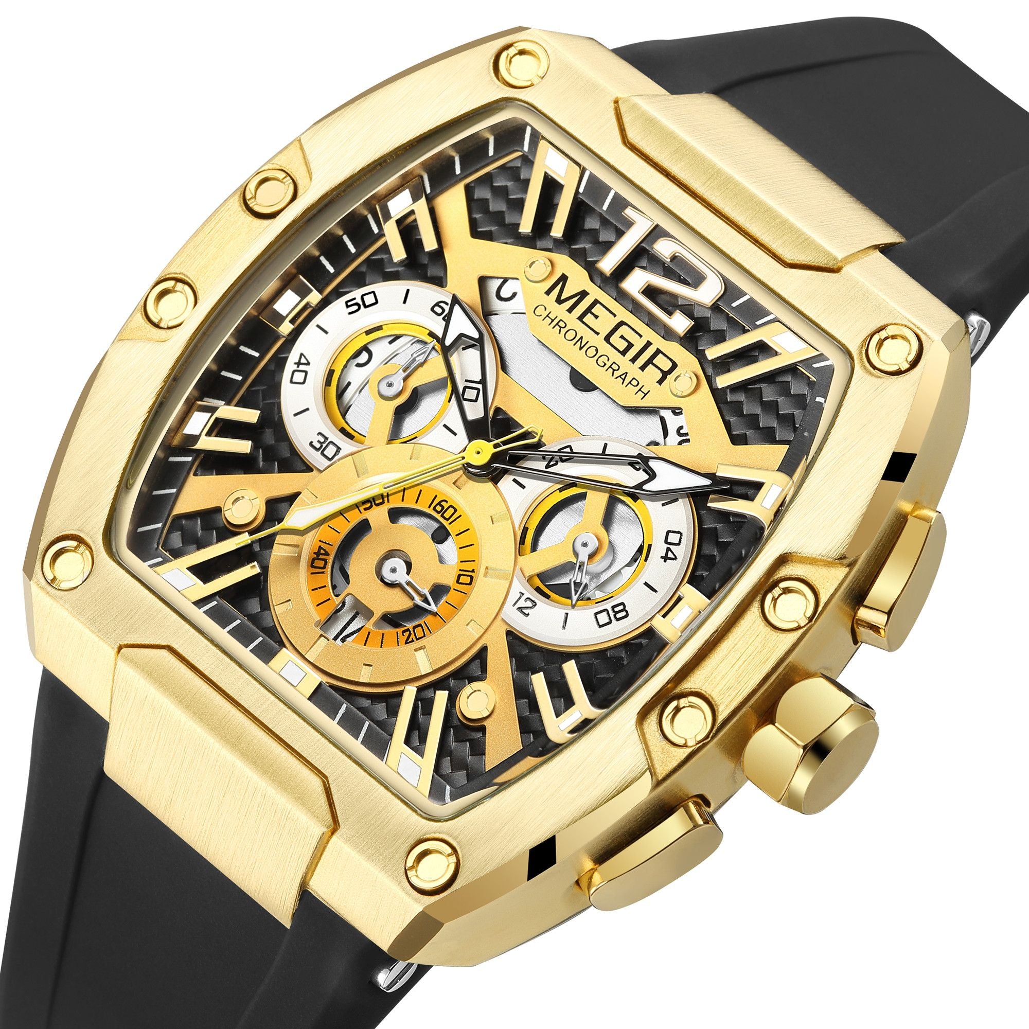 MEGIR Chronograph Luxury Sport Quartz Watch Men Waterproof Luminous Silicone Casual Big Dial Wristwatch Auto Date Reloj Hombre 8112