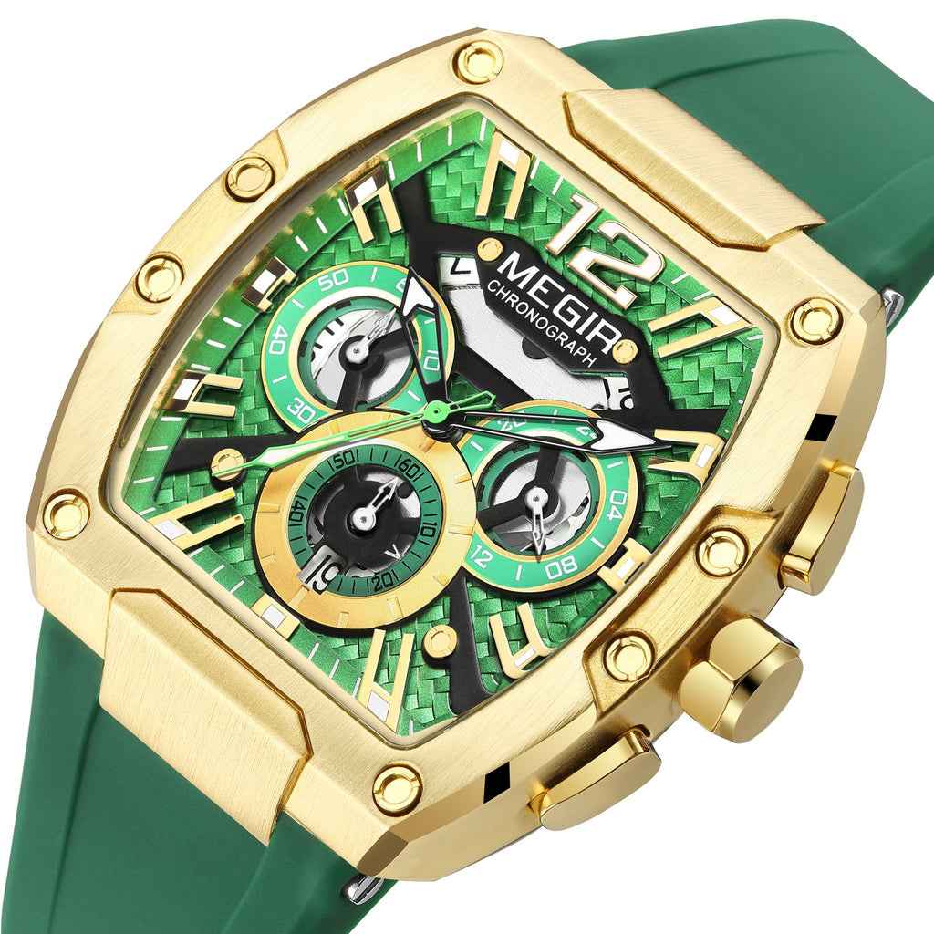 MEGIR Chronograph Luxury Sport Quartz Watch Men Waterproof Luminous Silicone Casual Big Dial Wristwatch Auto Date Reloj Hombre 8112