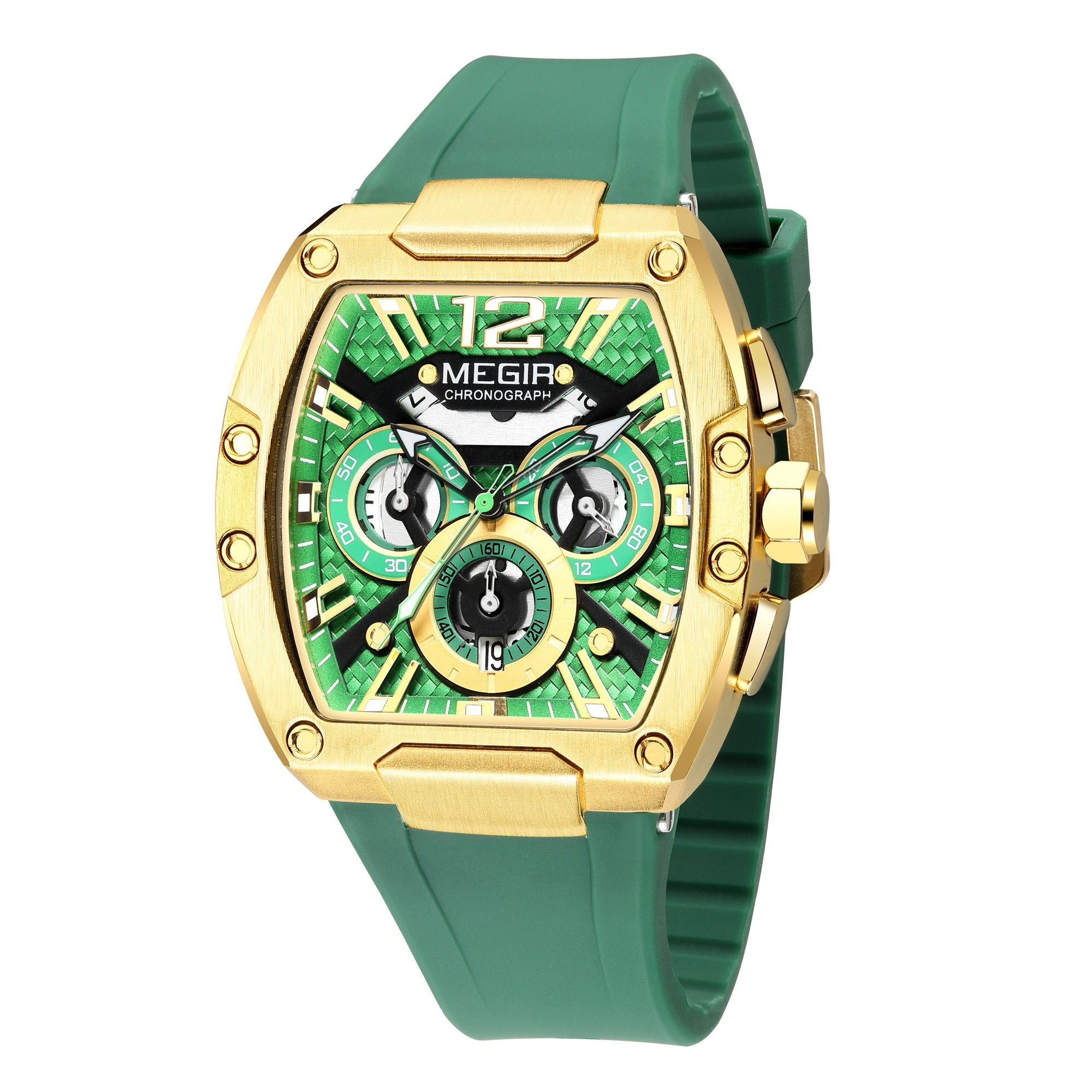 MEGIR Chronograph Luxury Sport Quartz Watch Men Waterproof Luminous Silicone Casual Big Dial Wristwatch Auto Date Reloj Hombre 8112