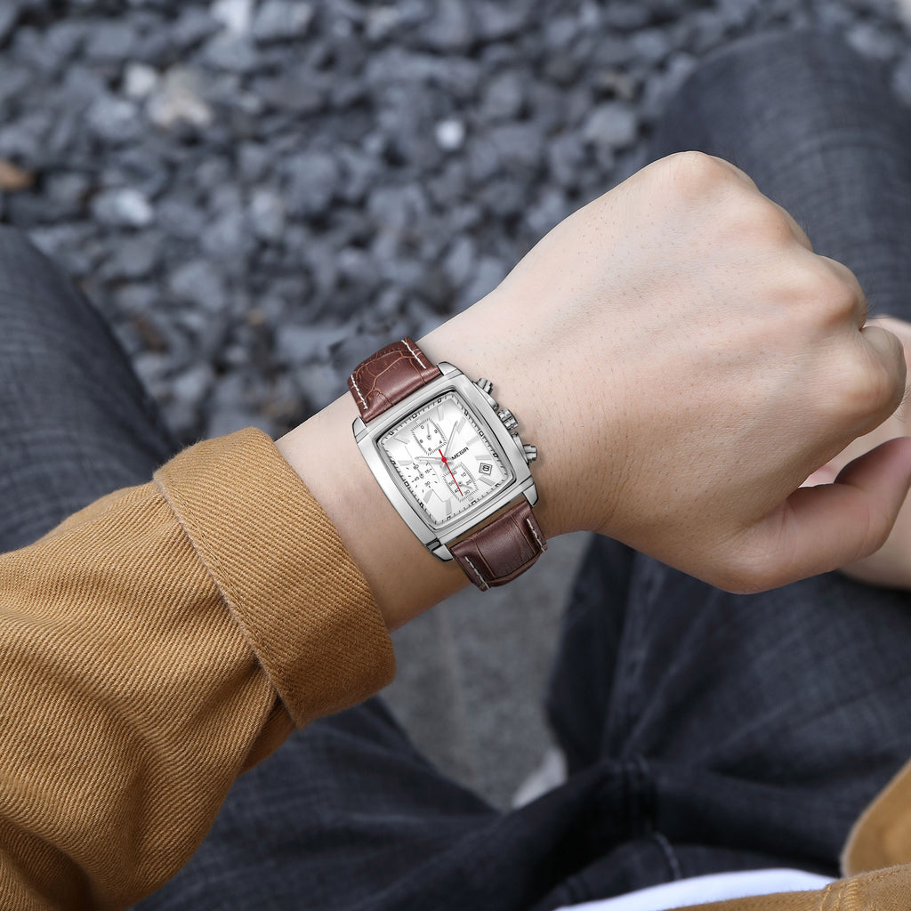 MEGIR Watch Men Business Wristwatch Rectangle Quartz Military Watches Waterproof Luminous Leather Strap Sport Casual Clock Reloj Hombre 2028-2